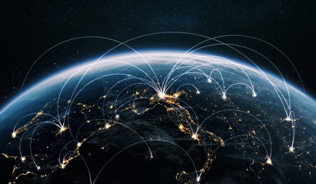 Night,Planet,Earth,From,Space,With,Light,Lines,Of,Communication