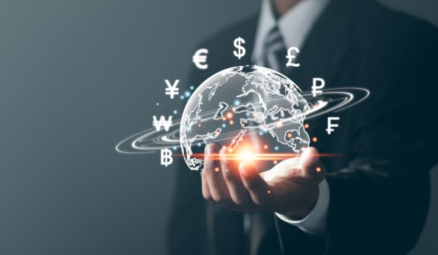 Online,Banking,Interbank,Payment,Concept.,Businessman,With,Virtual,Global,Currency