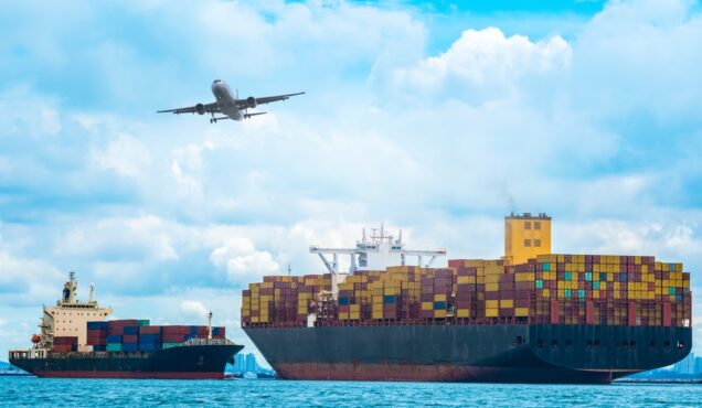 Aerial,View,Of,The,Freight,Shipping,Transport,System,Cargo,Ship